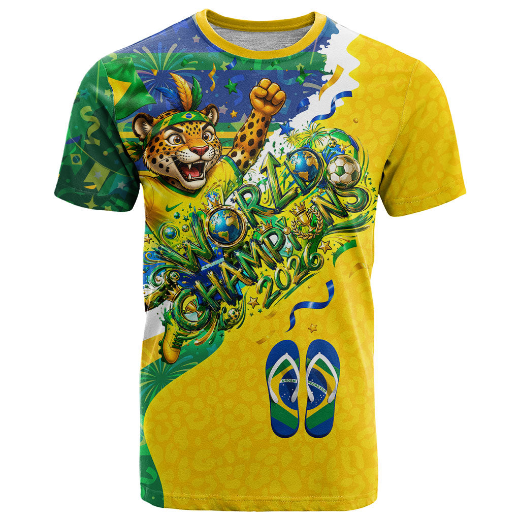 Brazil Football World Champions 2026 T Shirt Brasil Futebol - Jaguar Mascot - Vibrant Carnival Style