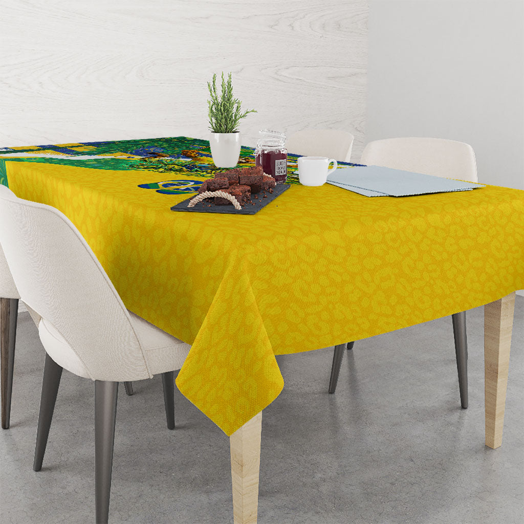 Brazil Football World Champions 2026 Tablecloth Brasil Futebol - Jaguar Mascot - Vibrant Carnival Style