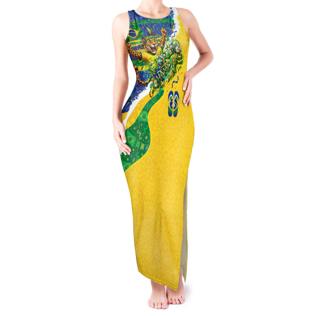 Brazil Football World Champions 2026 Tank Maxi Dress Brasil Futebol - Jaguar Mascot - Vibrant Carnival Style