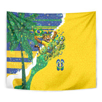 Brazil Football World Champions 2026 Tapestry Brasil Futebol - Jaguar Mascot - Vibrant Carnival Style