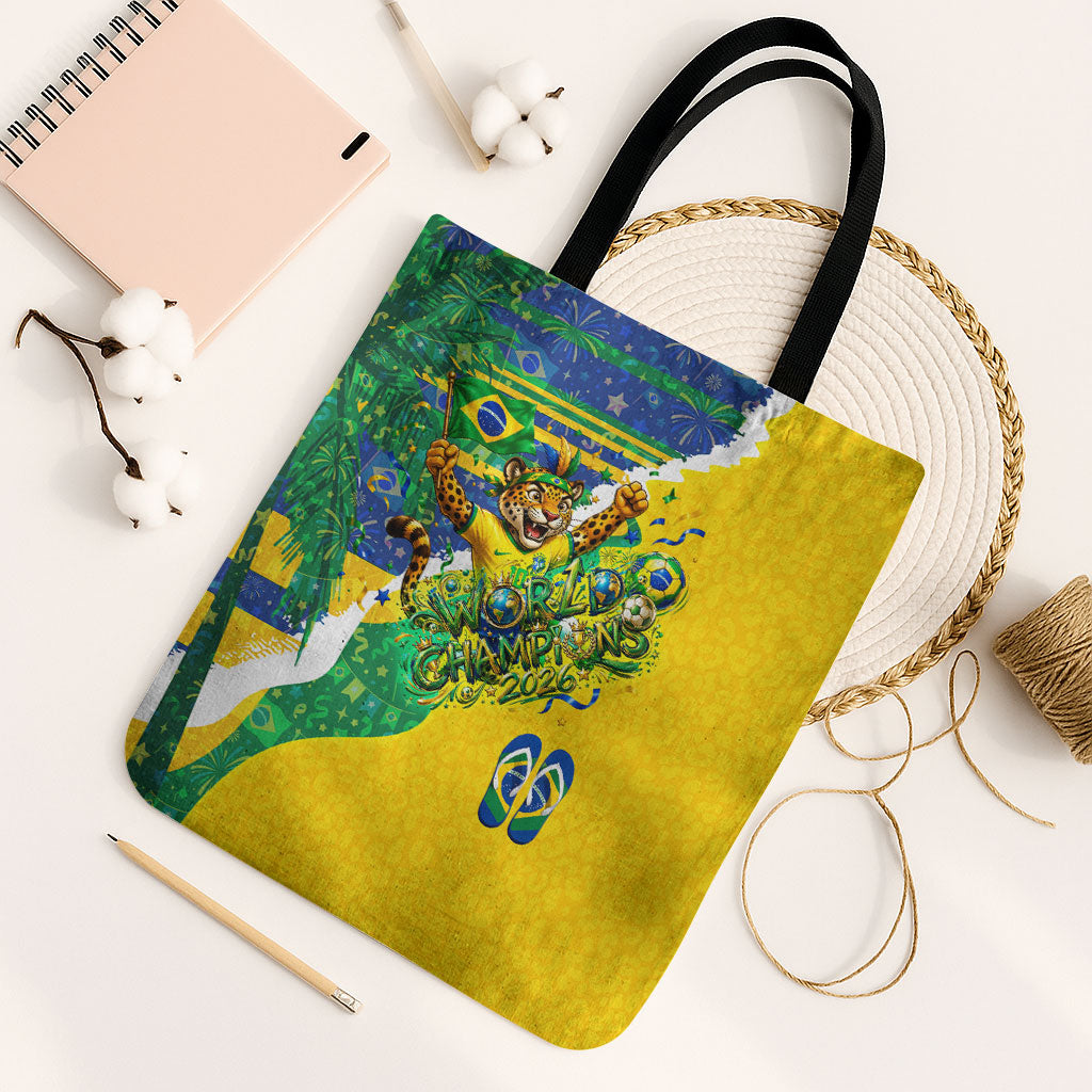Brazil Football World Champions 2026 Tote Bag Brasil Futebol - Jaguar Mascot - Vibrant Carnival Style