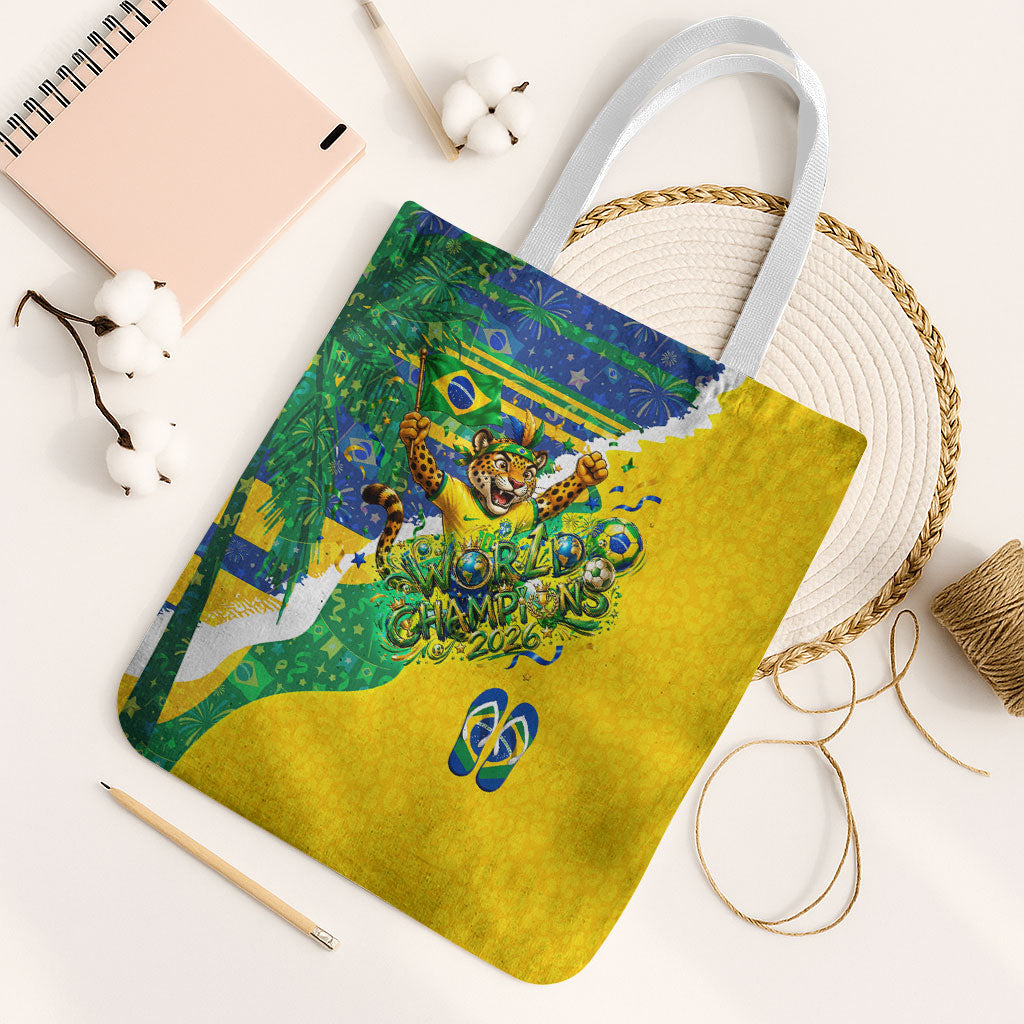 Brazil Football World Champions 2026 Tote Bag Brasil Futebol - Jaguar Mascot - Vibrant Carnival Style