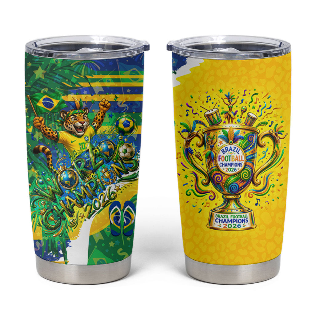Brazil Football World Champions 2026 Tumbler Cup Brasil Futebol - Jaguar Mascot - Vibrant Carnival Style