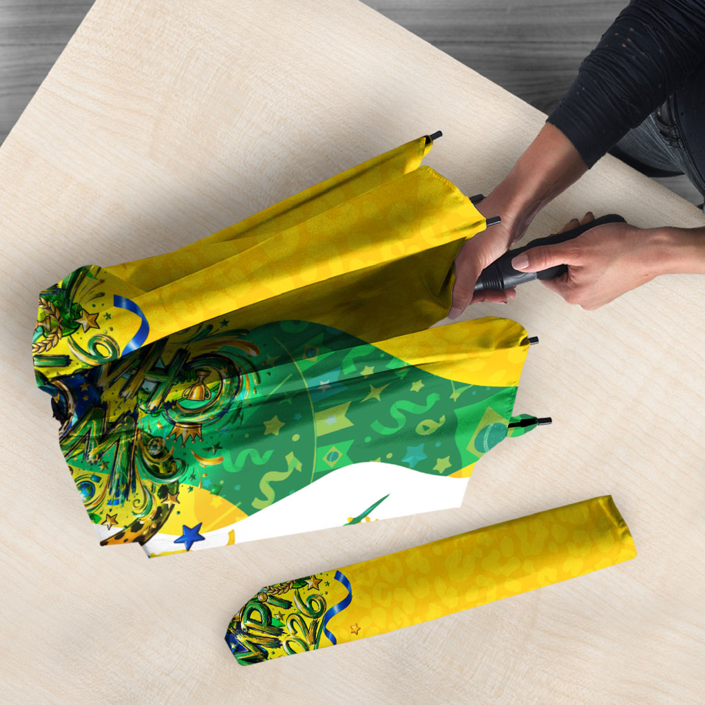 Brazil Football World Champions 2026 Umbrella Brasil Futebol - Jaguar Mascot - Vibrant Carnival Style