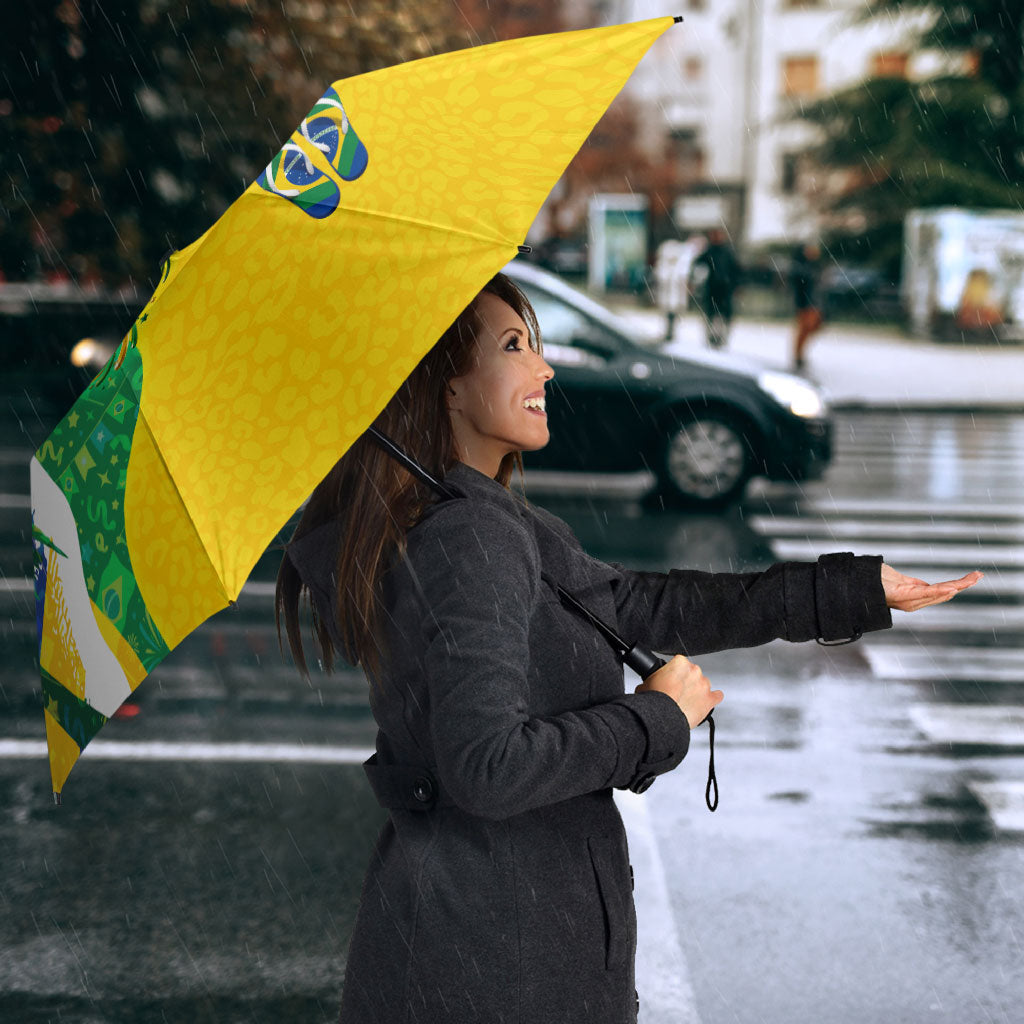 Brazil Football World Champions 2026 Umbrella Brasil Futebol - Jaguar Mascot - Vibrant Carnival Style