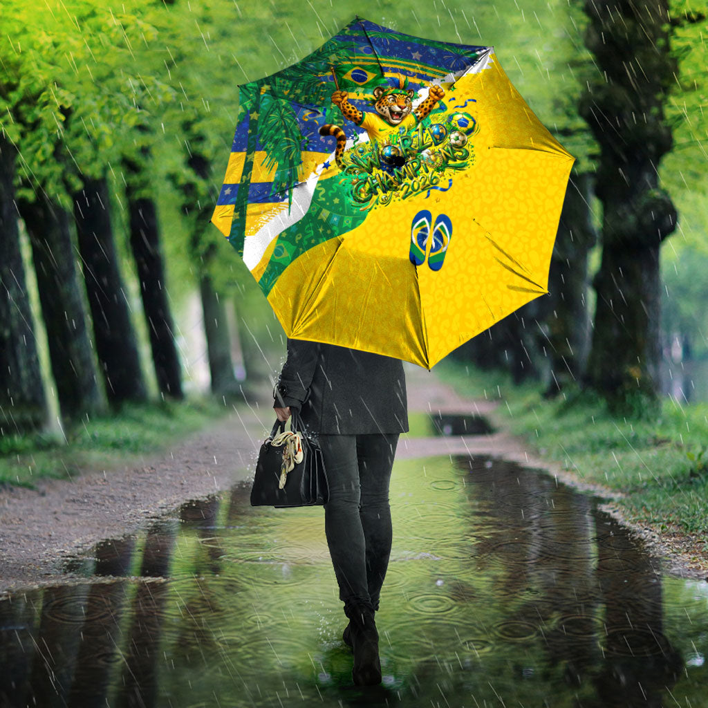Brazil Football World Champions 2026 Umbrella Brasil Futebol - Jaguar Mascot - Vibrant Carnival Style