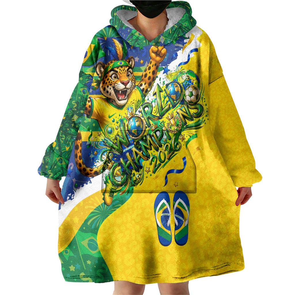 Brazil Football World Champions 2026 Wearable Blanket Hoodie Brasil Futebol - Jaguar Mascot - Vibrant Carnival Style