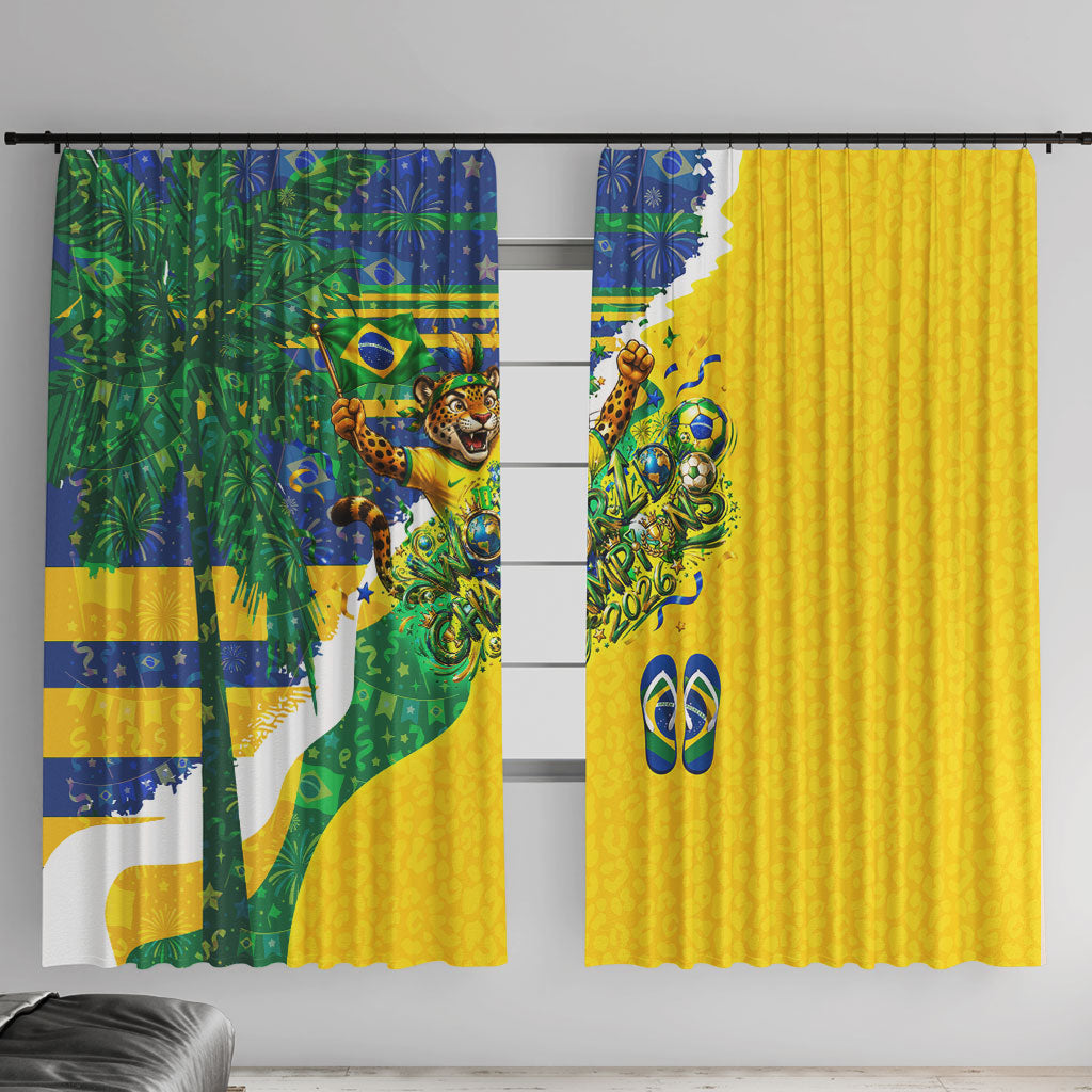 Brazil Football World Champions 2026 Window Curtain Brasil Futebol - Jaguar Mascot - Vibrant Carnival Style