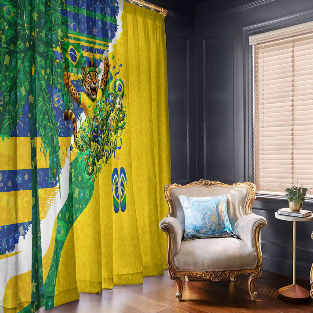 Brazil Football World Champions 2026 Window Curtain Brasil Futebol - Jaguar Mascot - Vibrant Carnival Style