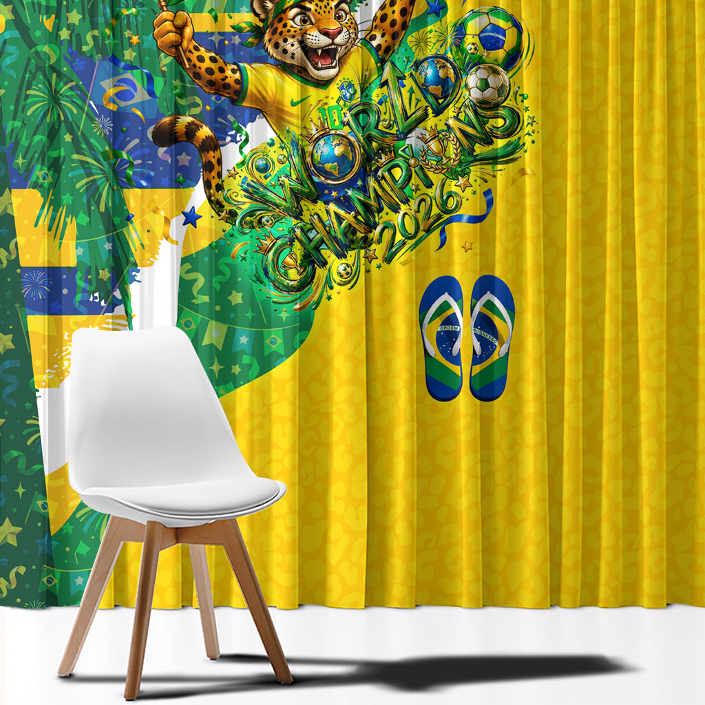 Brazil Football World Champions 2026 Window Curtain Brasil Futebol - Jaguar Mascot - Vibrant Carnival Style