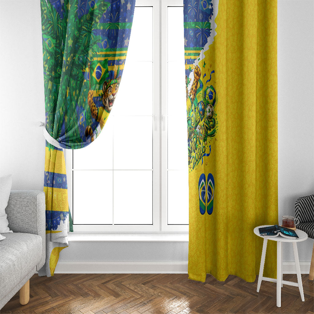 Brazil Football World Champions 2026 Window Curtain Brasil Futebol - Jaguar Mascot - Vibrant Carnival Style