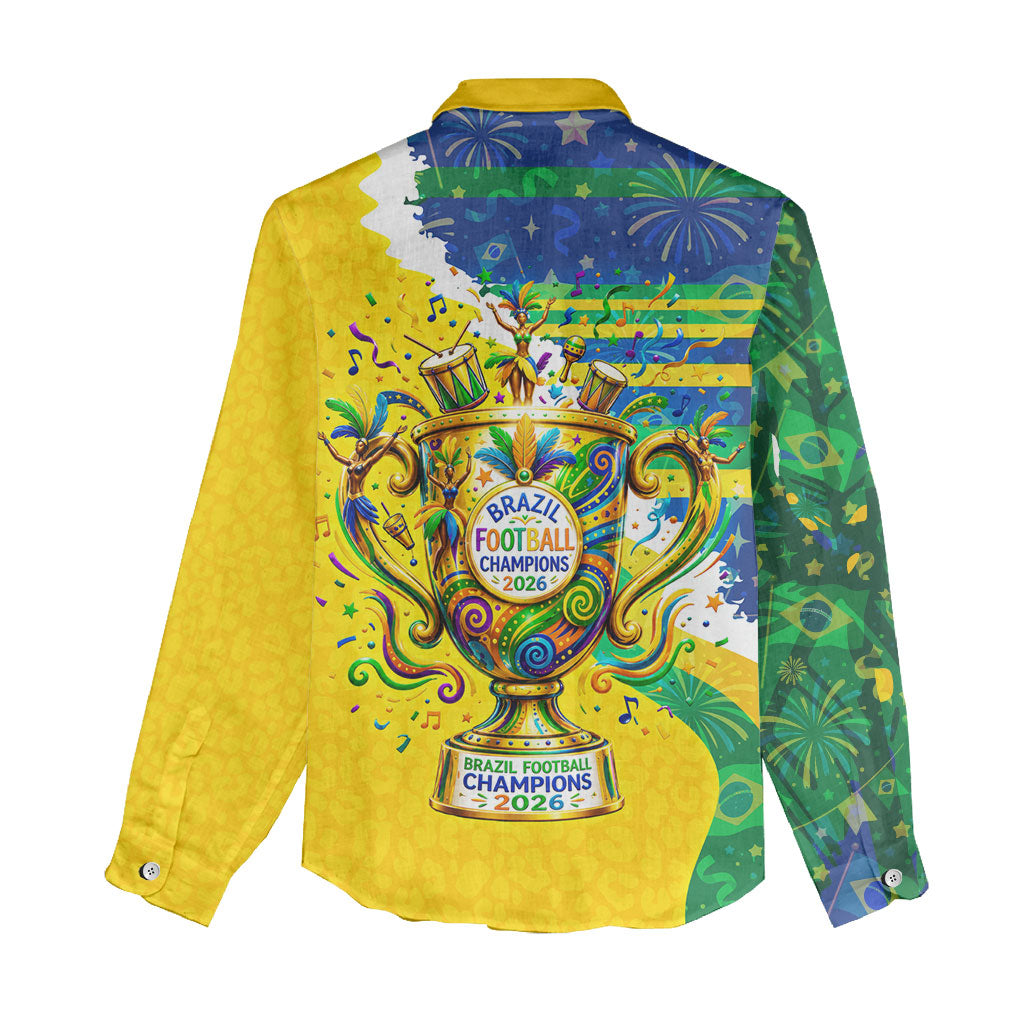 Brazil Football World Champions 2026 Women Casual Shirt Brasil Futebol - Jaguar Mascot - Vibrant Carnival Style