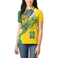 Brazil Football World Champions 2026 Women Polo Shirt Brasil Futebol - Jaguar Mascot - Vibrant Carnival Style