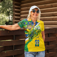 Brazil Football World Champions 2026 Women Polo Shirt Brasil Futebol - Jaguar Mascot - Vibrant Carnival Style