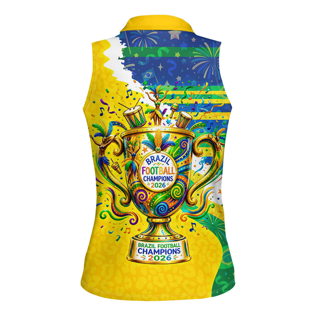 Brazil Football World Champions 2026 Women Sleeveless Polo Shirt Brasil Futebol - Jaguar Mascot - Vibrant Carnival Style