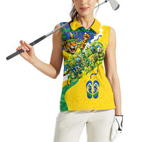 Brazil Football World Champions 2026 Women Sleeveless Polo Shirt Brasil Futebol - Jaguar Mascot - Vibrant Carnival Style