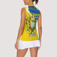 Brazil Football World Champions 2026 Women Sleeveless Polo Shirt Brasil Futebol - Jaguar Mascot - Vibrant Carnival Style