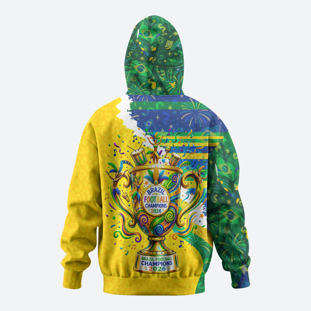 Brazil Football World Champions 2026 Zip Hoodie Brasil Futebol - Jaguar Mascot - Vibrant Carnival Style