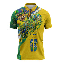 Brazil Football World Champions 2026 Zipper Polo Shirt Brasil Futebol - Jaguar Mascot - Vibrant Carnival Style