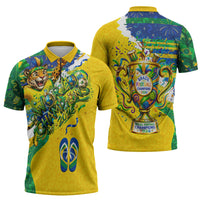 Brazil Football World Champions 2026 Zipper Polo Shirt Brasil Futebol - Jaguar Mascot - Vibrant Carnival Style