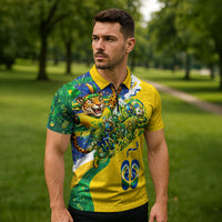 Brazil Football World Champions 2026 Zipper Polo Shirt Brasil Futebol - Jaguar Mascot - Vibrant Carnival Style