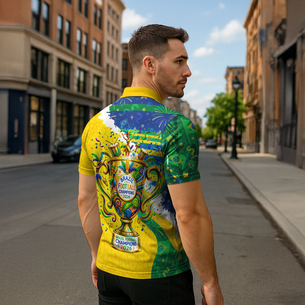 Brazil Football World Champions 2026 Zipper Polo Shirt Brasil Futebol - Jaguar Mascot - Vibrant Carnival Style