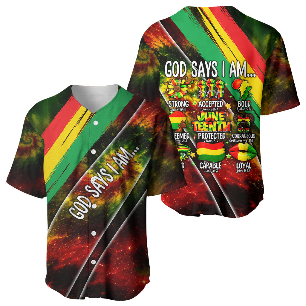 Juneteenth God Says I Am Christian Freedom Baseball Jersey Pan African Flag Colors Tie Dye Galaxy