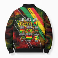 Juneteenth God Says I Am Christian Freedom Bomber Puffer Jacket Pan African Flag Colors Tie Dye Galaxy