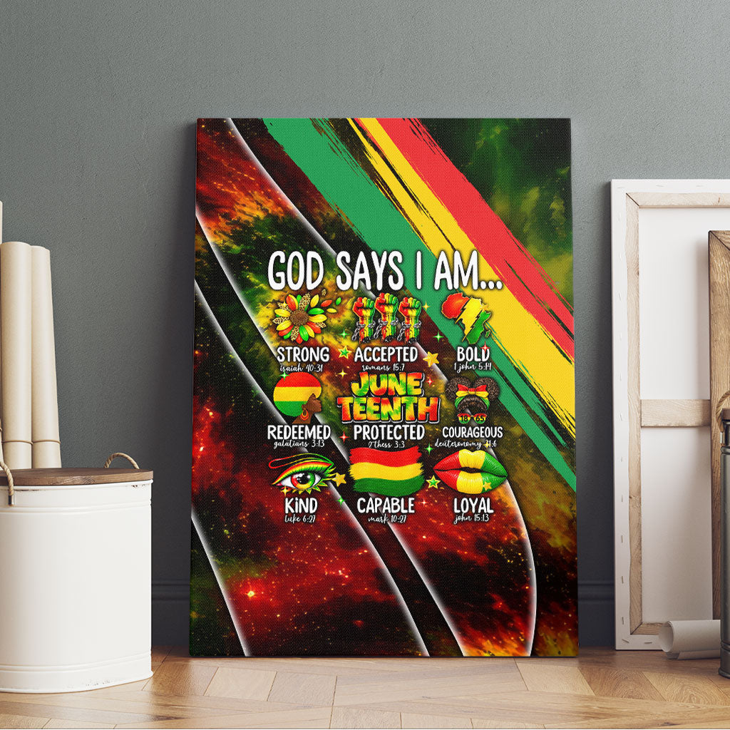 Juneteenth God Says I Am Christian Freedom Canvas Wall Art Pan African Flag Colors Tie Dye Galaxy
