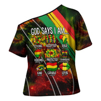 Juneteenth God Says I Am Christian Freedom Cross Shoulder Shirt Pan African Flag Colors Tie Dye Galaxy
