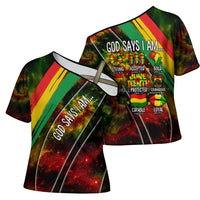 Juneteenth God Says I Am Christian Freedom Cross Shoulder Shirt Pan African Flag Colors Tie Dye Galaxy