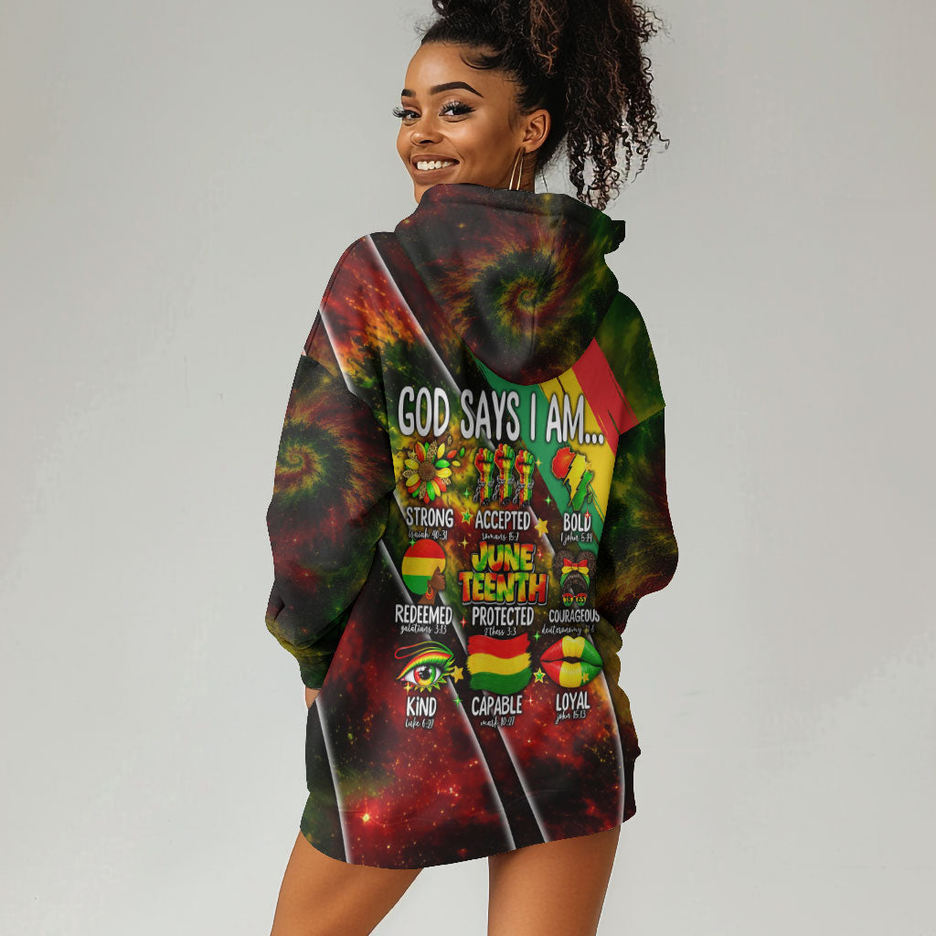 Juneteenth God Says I Am Christian Freedom Hoodie Dress Pan African Flag Colors Tie Dye Galaxy