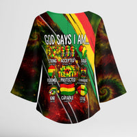 Juneteenth God Says I Am Christian Freedom Kimono Sleeve Blouse Pan African Flag Colors Tie Dye Galaxy