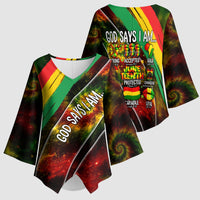 Juneteenth God Says I Am Christian Freedom Kimono Sleeve Blouse Pan African Flag Colors Tie Dye Galaxy