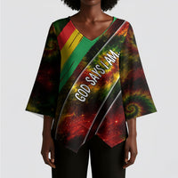 Juneteenth God Says I Am Christian Freedom Kimono Sleeve Blouse Pan African Flag Colors Tie Dye Galaxy
