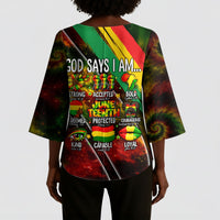Juneteenth God Says I Am Christian Freedom Kimono Sleeve Blouse Pan African Flag Colors Tie Dye Galaxy