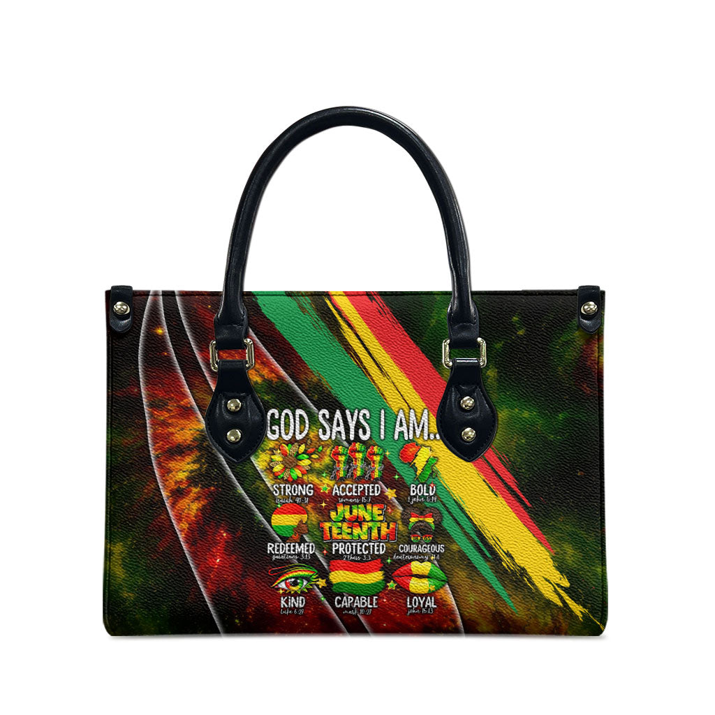 Juneteenth God Says I Am Christian Freedom Leather Bag Pan African Flag Colors Tie Dye Galaxy