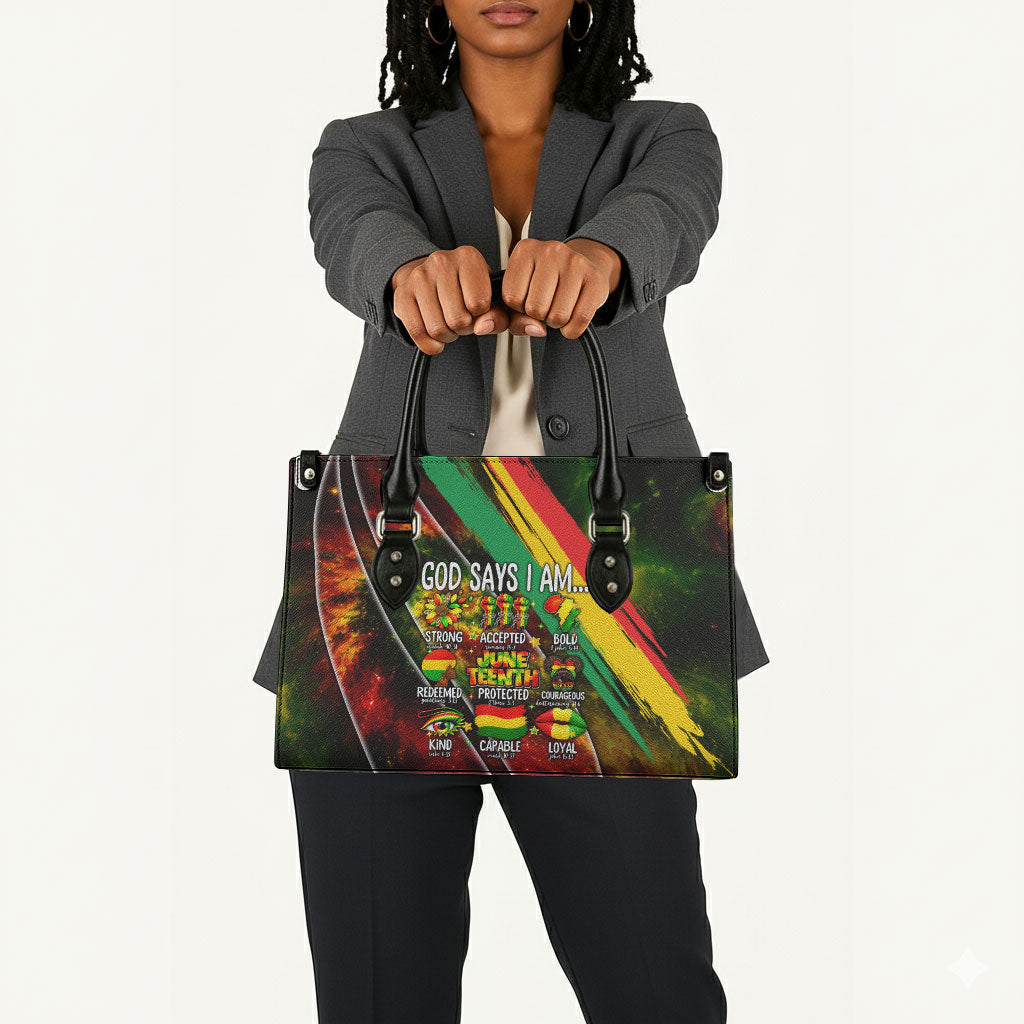 Juneteenth God Says I Am Christian Freedom Leather Bag Pan African Flag Colors Tie Dye Galaxy
