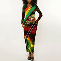 Juneteenth God Says I Am Christian Freedom Long Sleeve Bodycon Dress Pan African Flag Colors Tie Dye Galaxy
