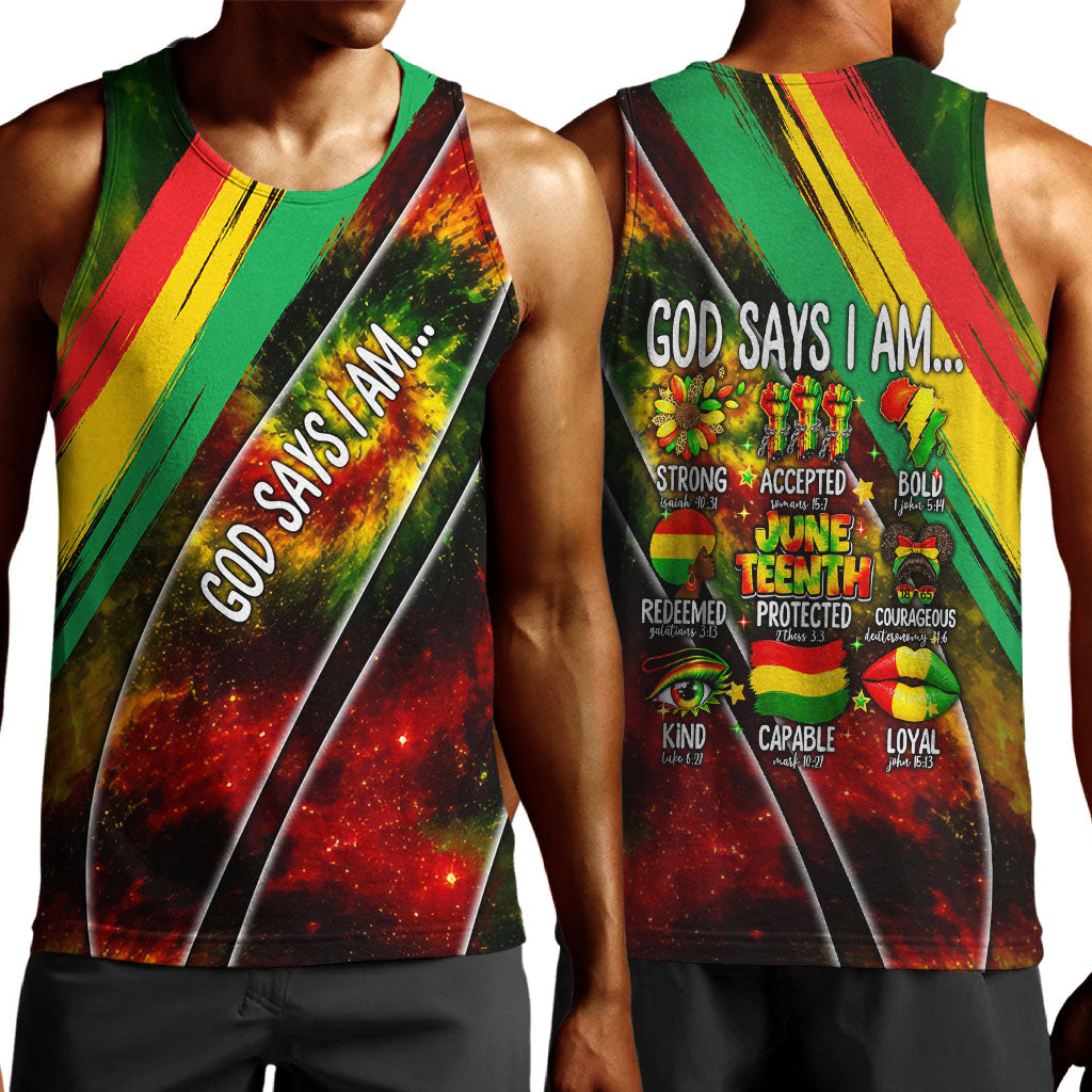 Juneteenth God Says I Am Christian Freedom Men Tank Top Pan African Flag Colors Tie Dye Galaxy