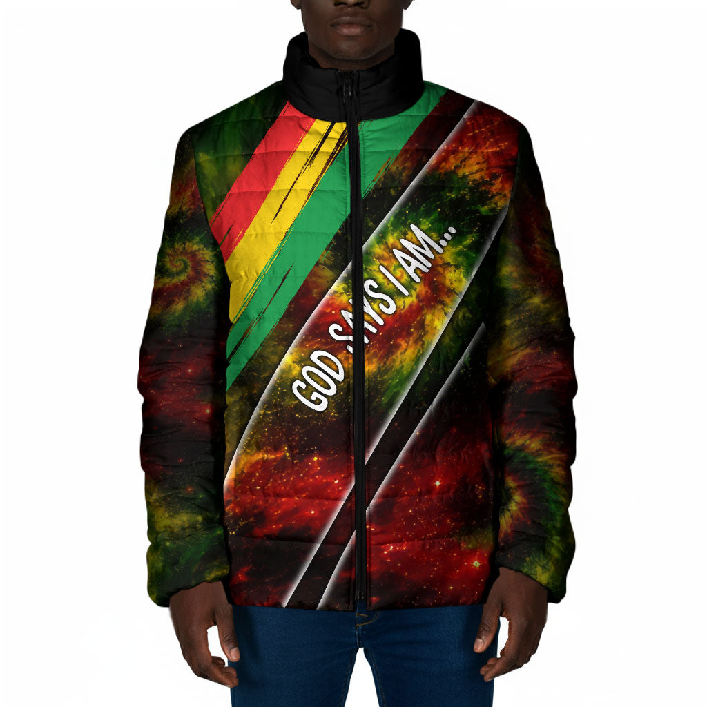 Juneteenth God Says I Am Christian Freedom Padded Jacket Pan African Flag Colors Tie Dye Galaxy