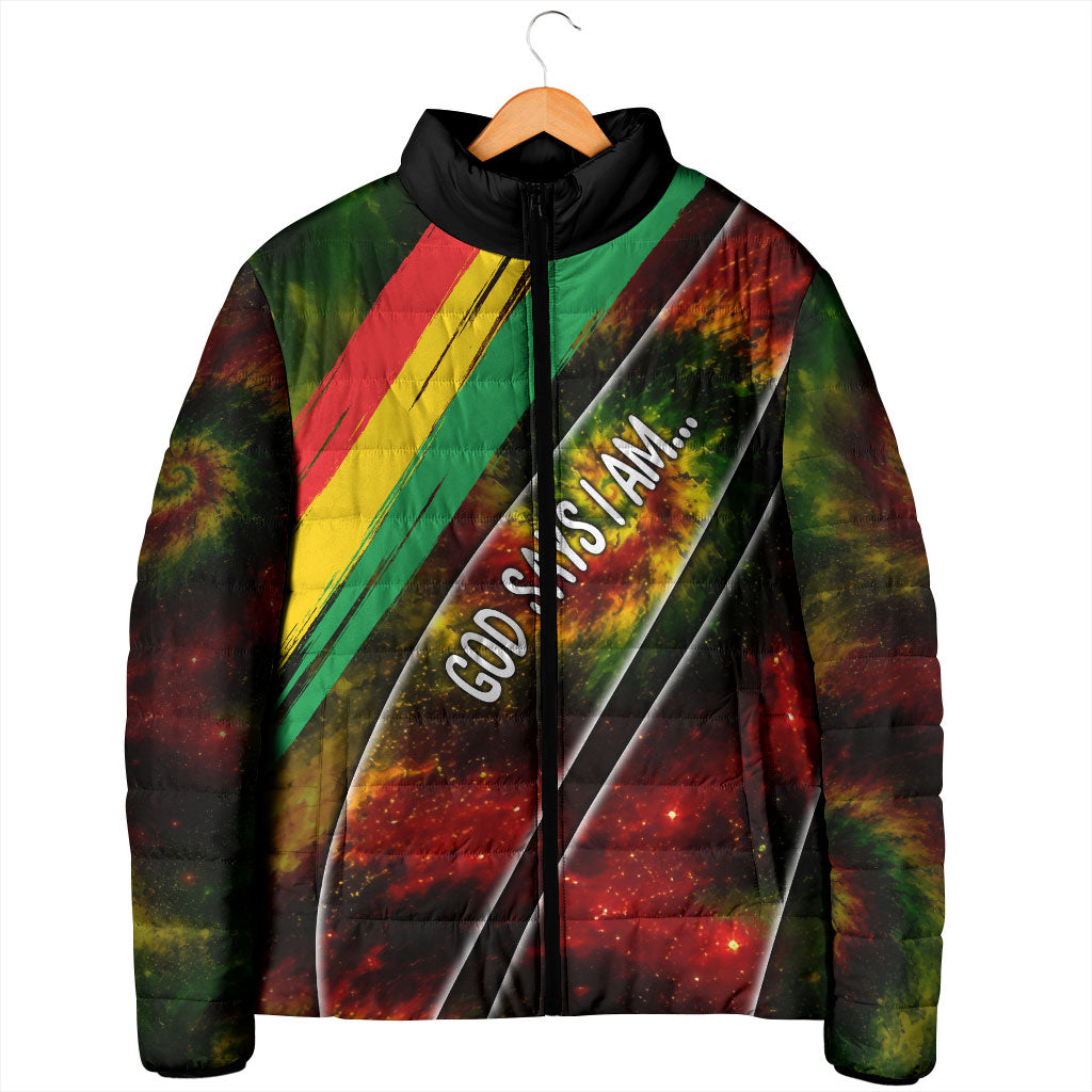 Juneteenth God Says I Am Christian Freedom Padded Jacket Pan African Flag Colors Tie Dye Galaxy
