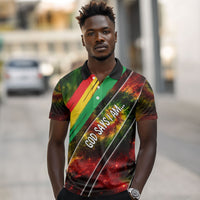 Juneteenth God Says I Am Christian Freedom Polo Shirt Pan African Flag Colors Tie Dye Galaxy