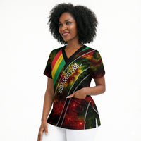 Juneteenth God Says I Am Christian Freedom Scrub Top Pan African Flag Colors Tie Dye Galaxy