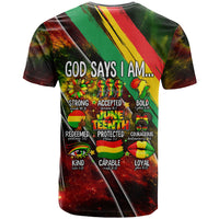 Juneteenth God Says I Am Christian Freedom T shirt Pan African Flag Colors Tie Dye Galaxy
