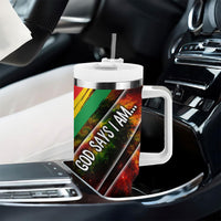 Juneteenth God Says I Am Christian Freedom Tumbler With Handle Pan African Flag Colors Tie Dye Galaxy