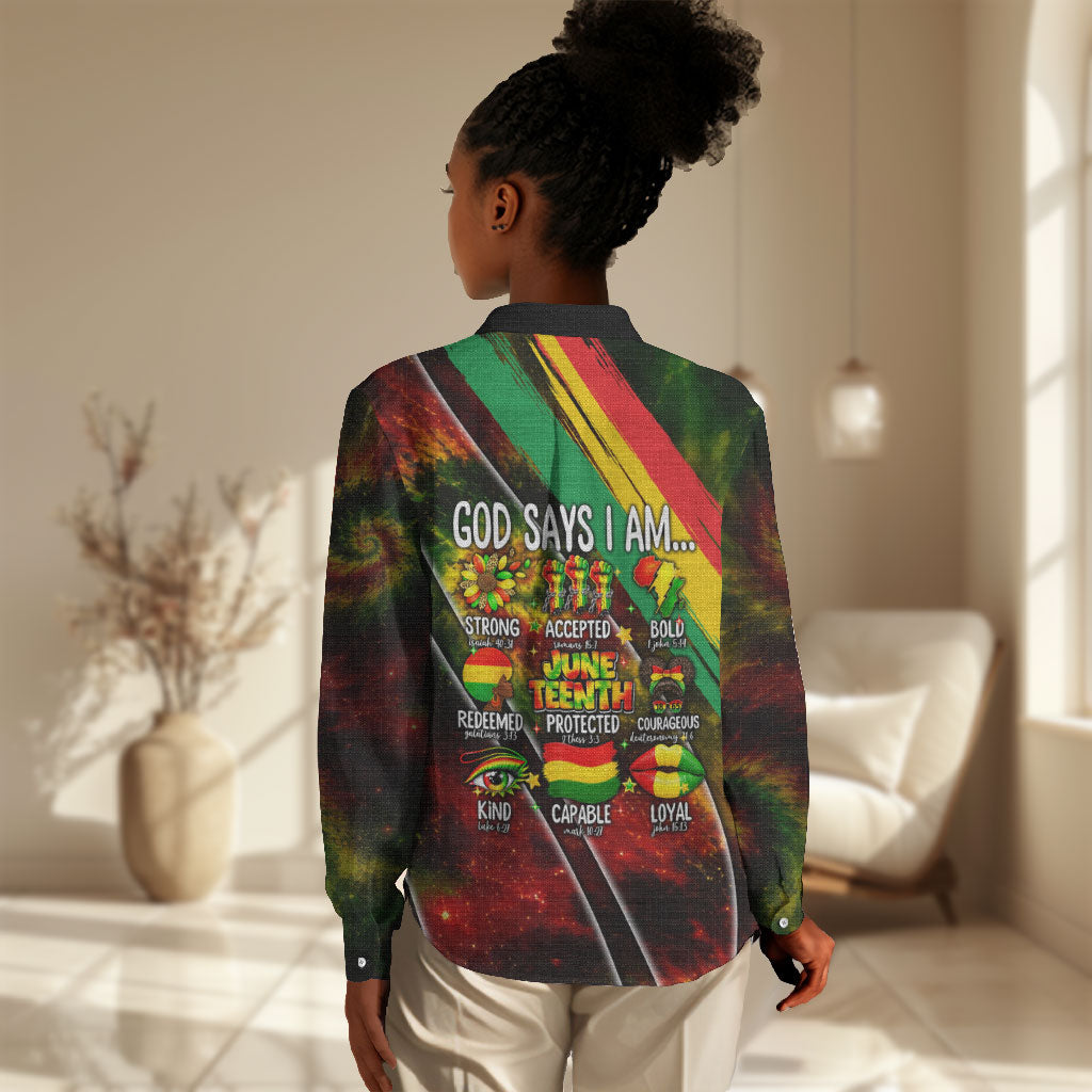 Juneteenth God Says I Am Christian Freedom Women Casual Shirt Pan African Flag Colors Tie Dye Galaxy