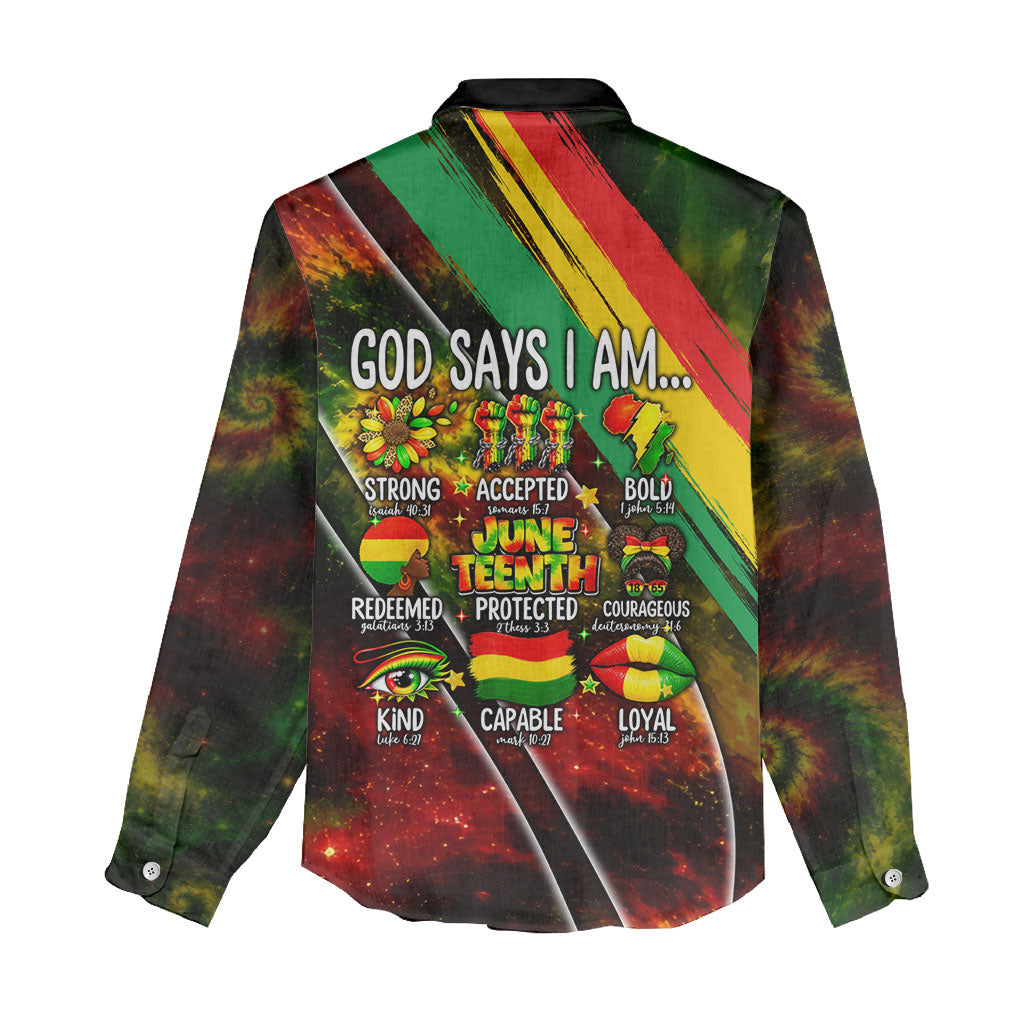 Juneteenth God Says I Am Christian Freedom Women Casual Shirt Pan African Flag Colors Tie Dye Galaxy