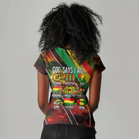 Juneteenth God Says I Am Christian Freedom Women V-Neck T-Shirt Pan African Flag Colors Tie Dye Galaxy