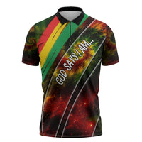 Juneteenth God Says I Am Christian Freedom Zipper Polo Shirt Pan African Flag Colors Tie Dye Galaxy